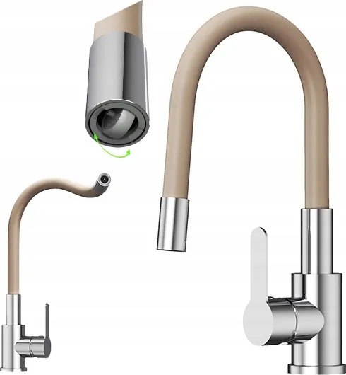 Konyhai csaptelep flexibilis kifolyócsővel bézs Grado Plus forgó perlátor