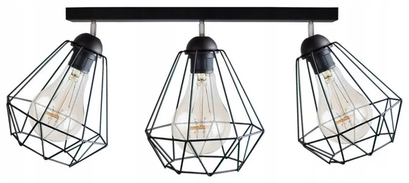 KÉSZLETKISÖPRÉS! Glimex Diamond drót búrás állítható mennyezeti lámpa fekete 3x E27