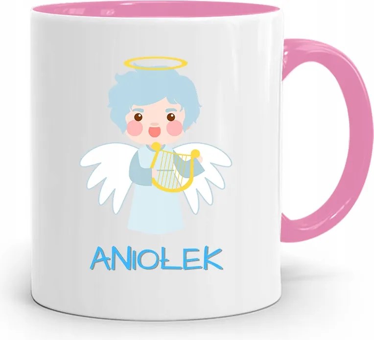 Rózsaszín Bögre Gyerekeknek Lányoknak Kis Angyalka +név fényképes nyomtatással