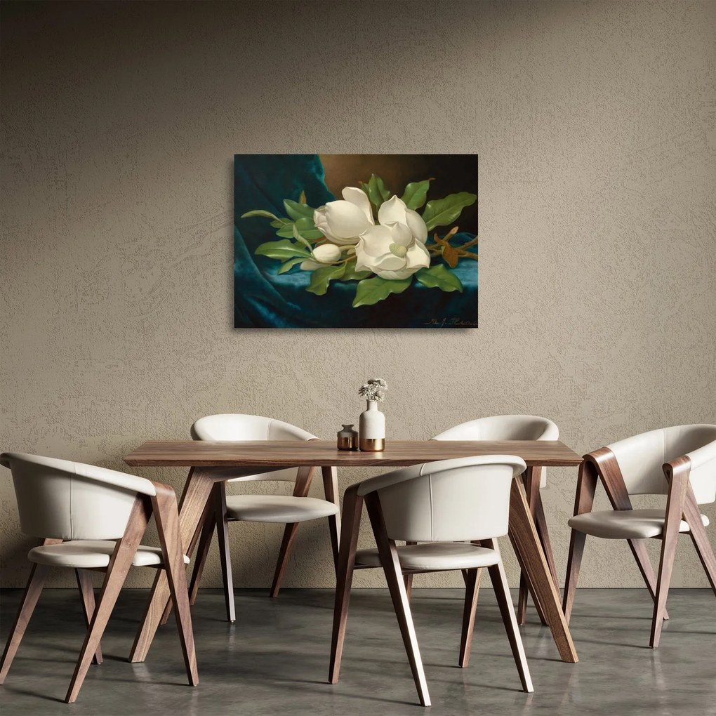 Üveg kép - Martin Johnson Heade, Giant Magnolias on a Blue Velvet Cloth, reprodukciók (70x50 cm)