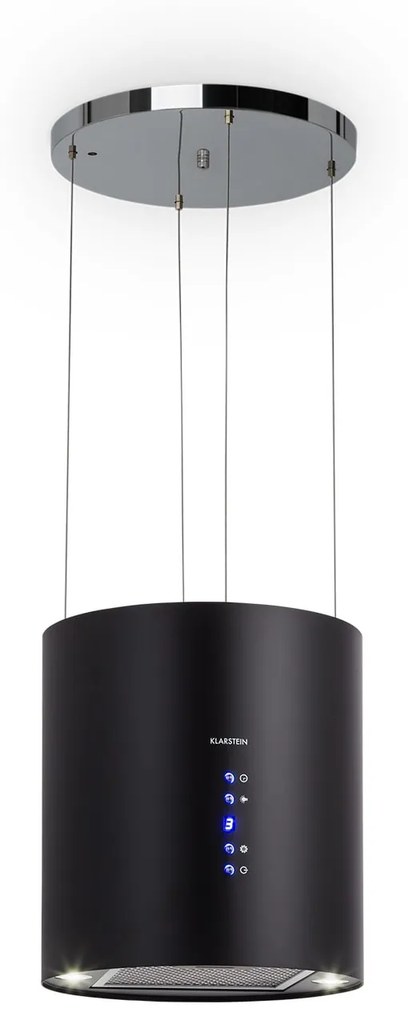 Klarstein Barett, sziget páraelszívó, Ø 35 cm, légkeringetés, 560 m³/ó, LED, aktívszén szűrő, fekete