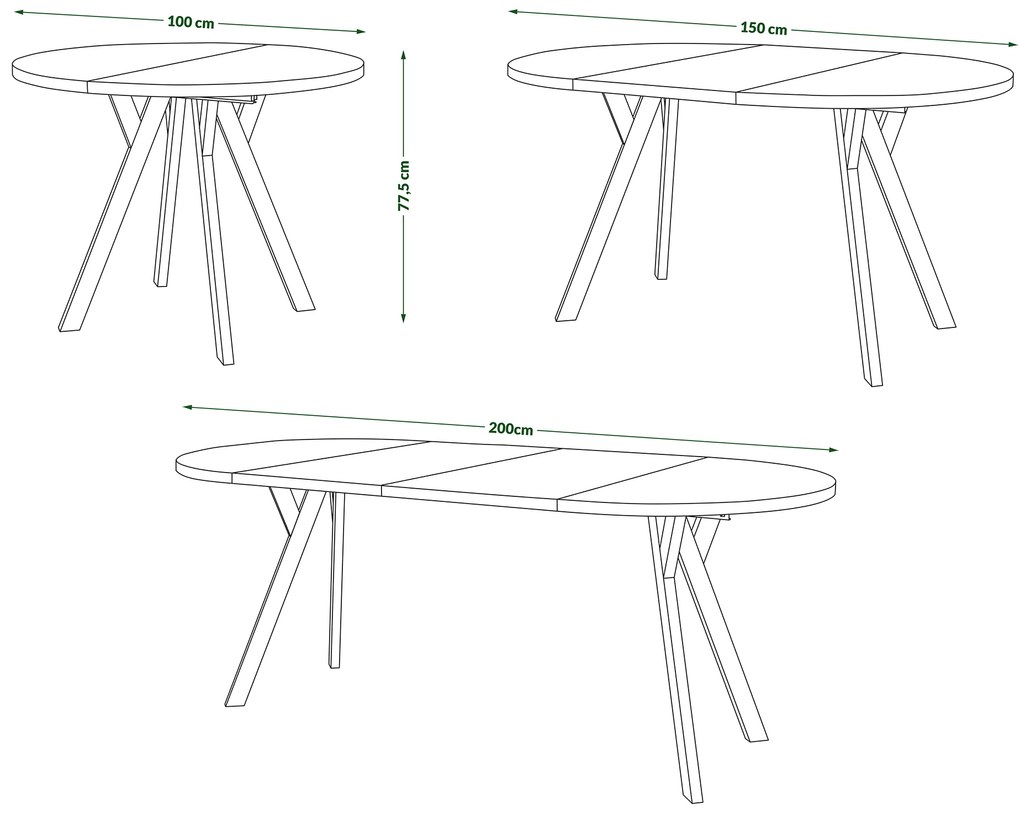 Mazzoni ALMO Artisan tölgy/fekete lábak - BŐVÍTHETŐ KEREK ASZTAL Y ALAKÚ LÁBAKKAL LOFT/IPARI STÍLUSÚ NAPPALIBA/ÉTKEZŐBE