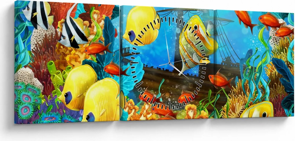 Kép - színes korallzátony (órával) (90x30 cm)