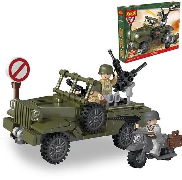 COGO 7913 lego kompatibilis építőjáték Katonai Jeep és motor 224 db-os