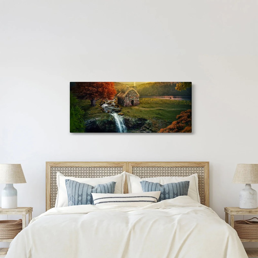 Egy ház képe egy mesebeli tájban (120x50 cm)
