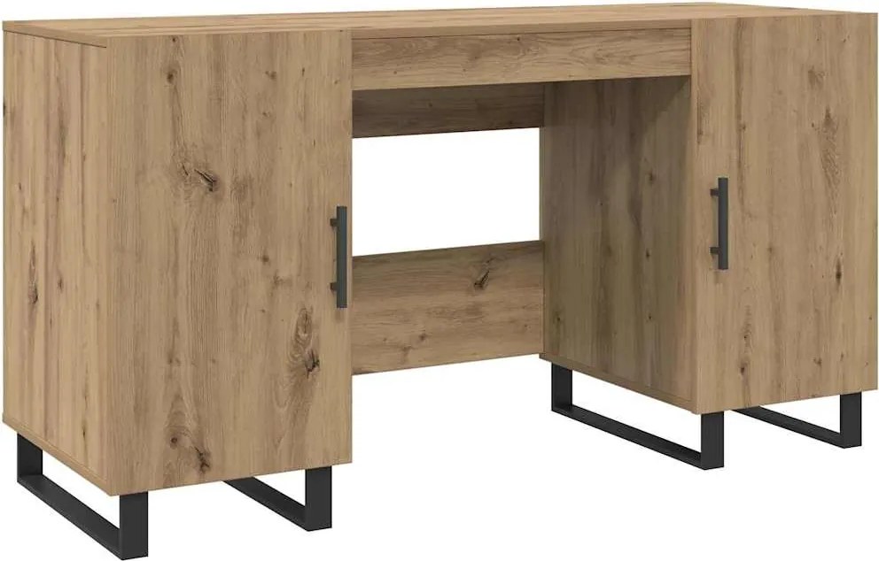 vidaXL Asztal polcokkal kézműves tölgy 140 x 50 x 75 cm Faanyag