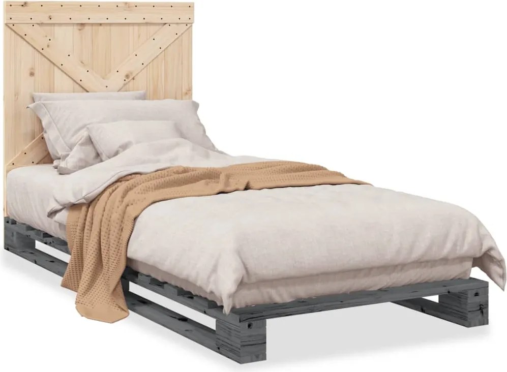 vidaXL szürke tömör fenyőfa ágykeret fejtámlával 90 x 200 cm