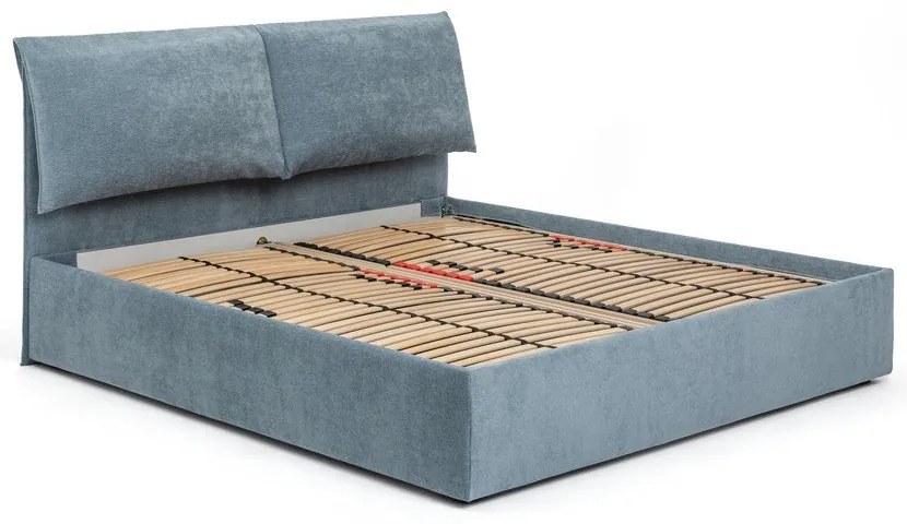 Kék kárpitozott ágyneműtartós franciaágy matraccal, ágyráccsal 160x200 cm Thessa Pillow – Bonami Selection