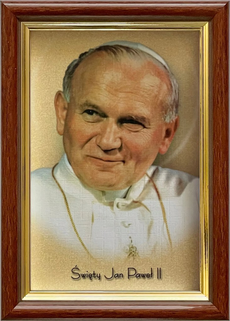 Vászonkép 18x13 Szent II. János Pál Pápa Barna Arany Fa Keret