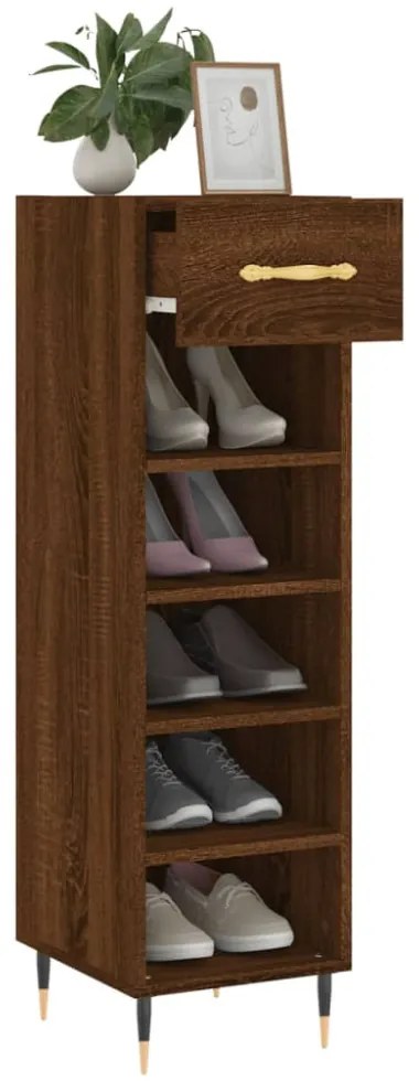 barna tölgyszínű szerelt fa cipősszekrény 30 x 35 x 105 cm