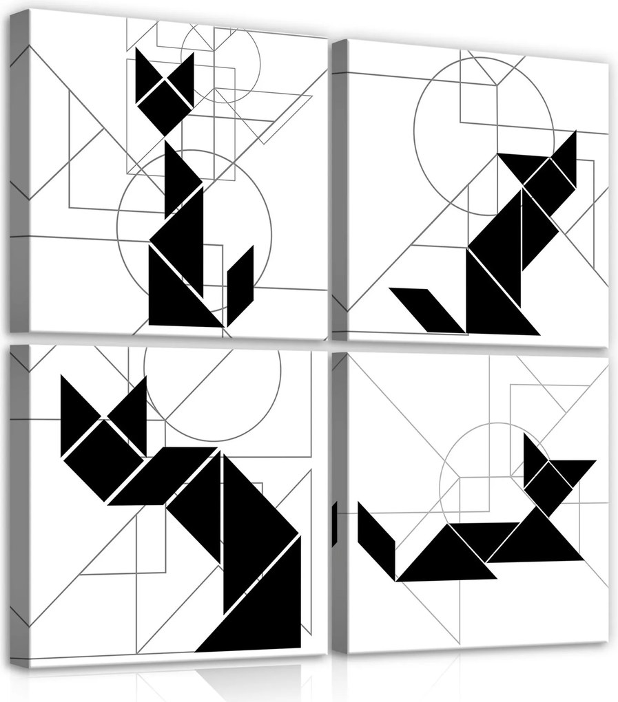 Vászonkép 50x50 Geometria minimalizmus macskák absztrakt fekete-fehér vonalak