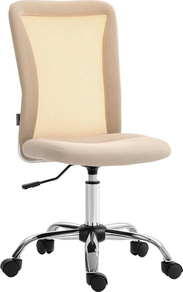 Vinsetto Hálós Irodai Szék Karfa Nélküli Forgós Asztali Szék Magasságállítással - 100 kg Maximális Teherbírás - 43x56x90-100 cm Beige | Aosom