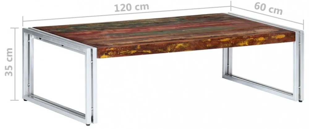 újrahasznosított tömör fa dohányzóasztal 120 x 60 x 35 cm