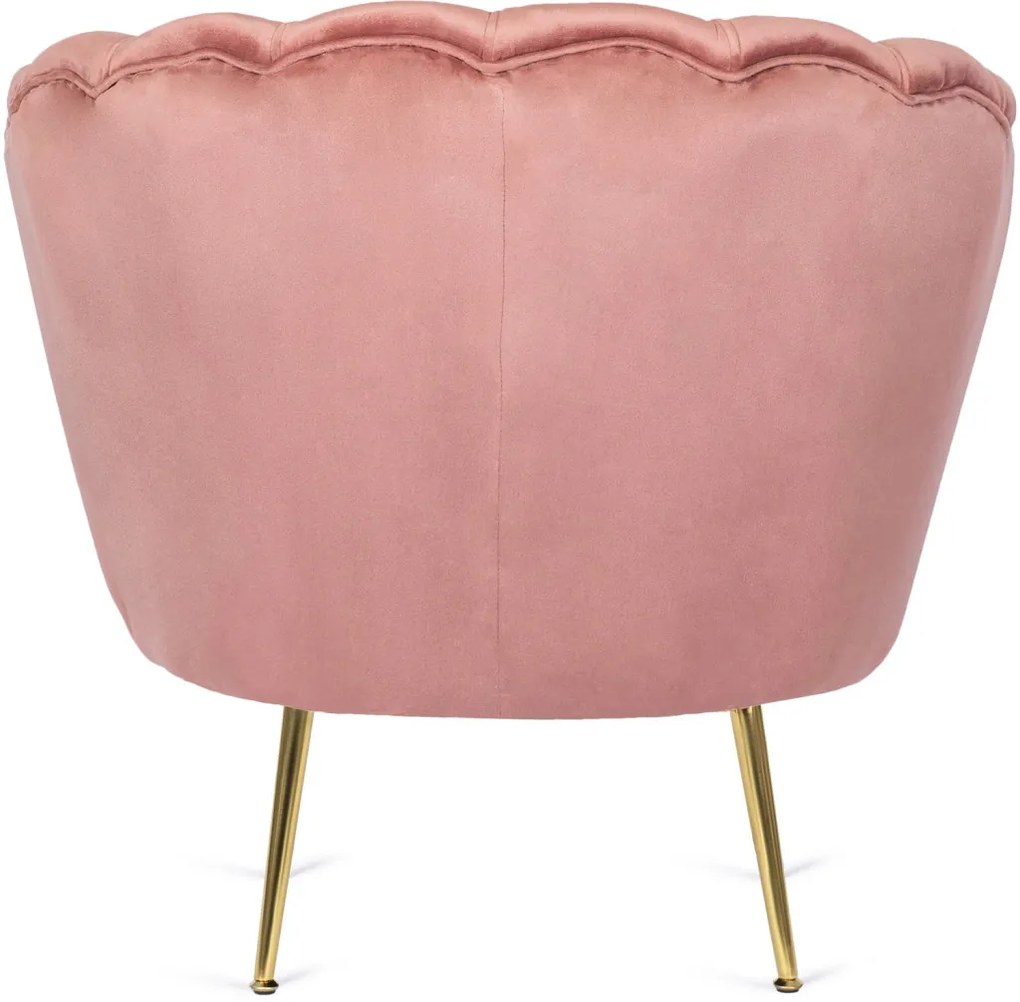 Elegáns Fotel Rózsaszín Bársony Kárpittal, Aranyszínű Lábakkal. ANGEL