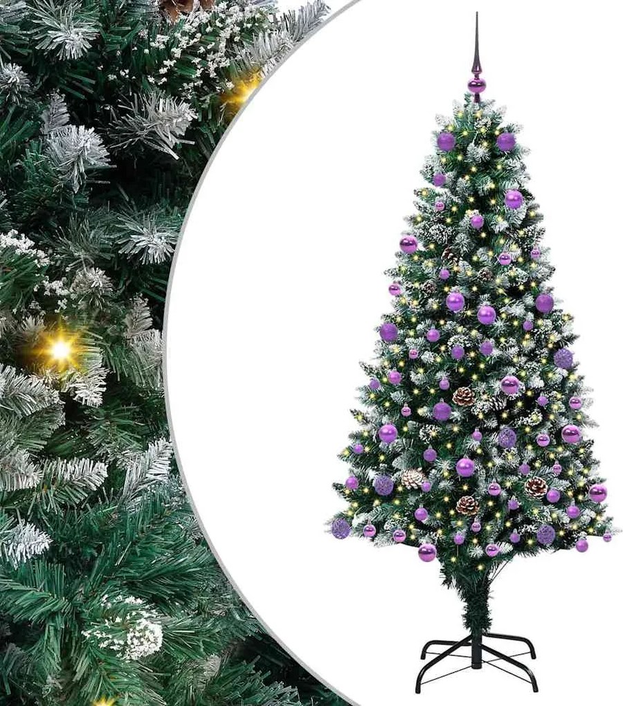 vidaXL Mű karácsonyfa 300 LED-del Zöld 180 cm PVC és Acél és Műanyag