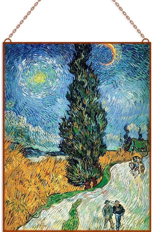 Van Gogh - Road with Cypress and Star üvegkép, falikép