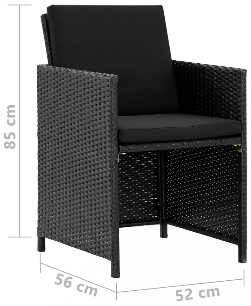 vidaXL 11-részes fekete polyrattan kültéri étkezőszett párnákkal