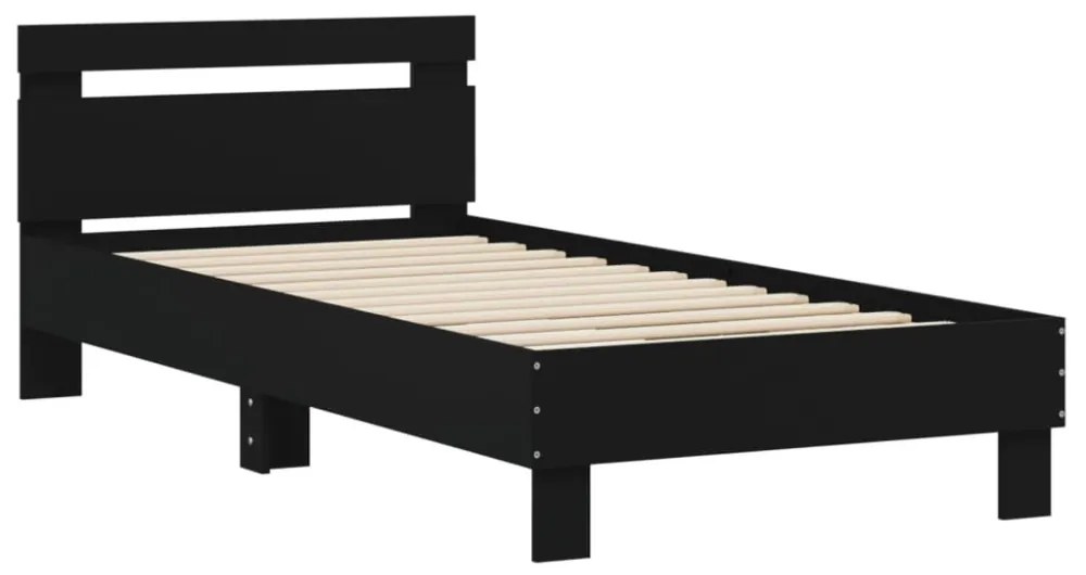 fekete szerelt fa ágykeret fejtámlával 90 x 190 cm