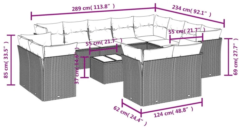 13 részes szürke polyrattan kerti ülőgarnitúra párnákkal