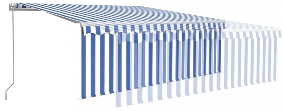 kék és fehér kihúzható LED-es napellenző redőnnyel 4,5 x 3 m