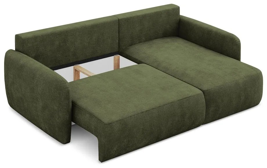 Zöld zsenília kinyitható-tárolóhelyes sarokkanapé (jobb oldali-heverő résszel) Lilo – Makamii