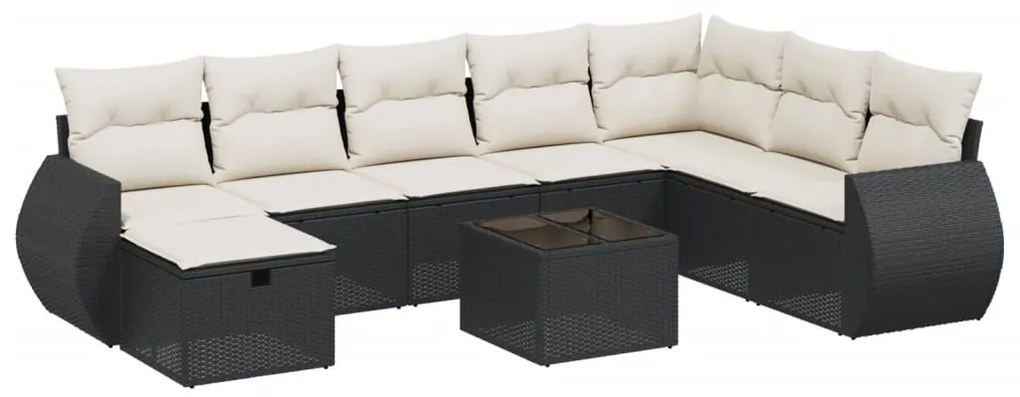 9 részes fekete polyrattan kerti ülőgarnitúra párnákkal