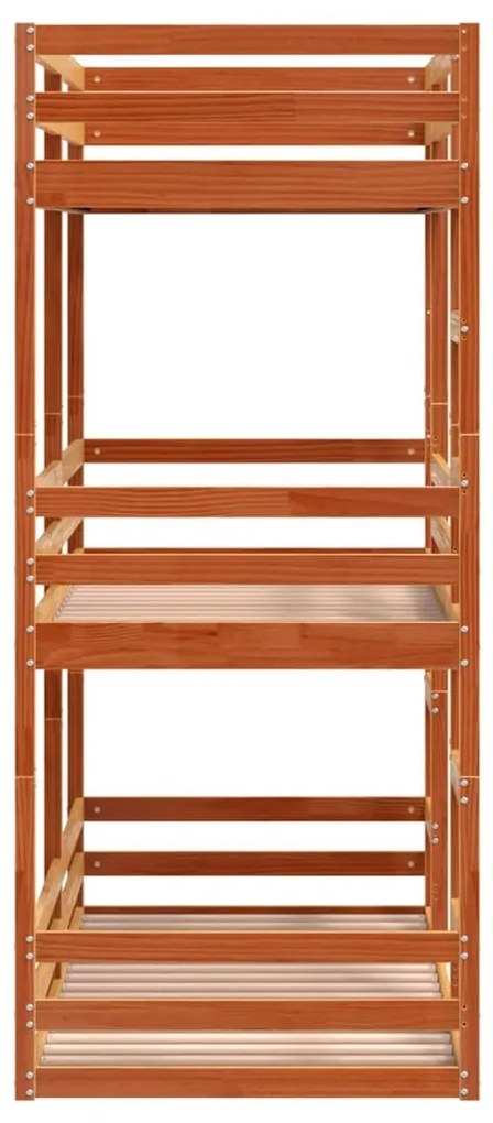 viaszbarna tömör fenyőfa háromszintes ágy 75 x 190 cm