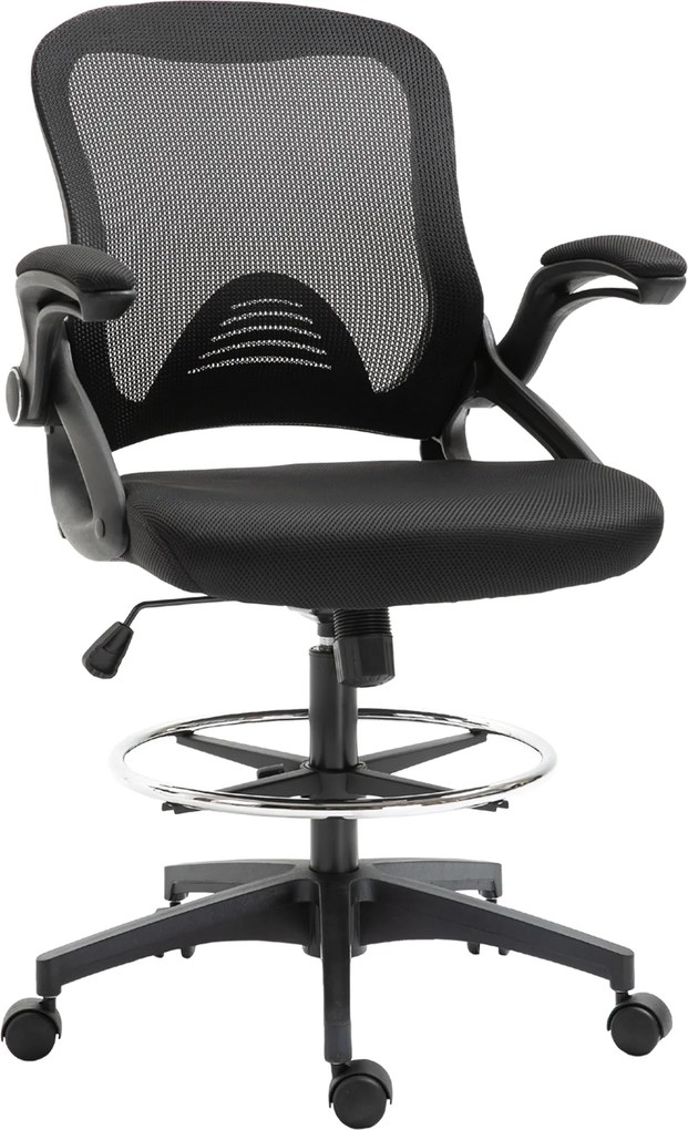 Vinsetto Ergonomikus Irodai Szék Forgatható Íróasztali Szék Felhajtható Karfa és Állítható Lábgyűrűvel, Magasságban Állítható, Hálós Fekete | Aosom