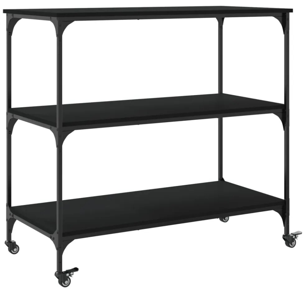 fekete szerelt fa konyhai kocsi 102 x 50 x 95 cm
