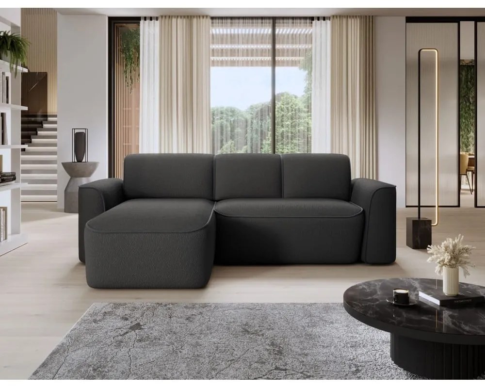 Antracitszürke buklé sarokkanapé (bal oldali-heverő résszel) Ume – ELTAP