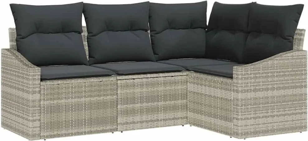 vidaXL Kerti Kanapé Szett párnával 4 pcs Világosszürke polirattan