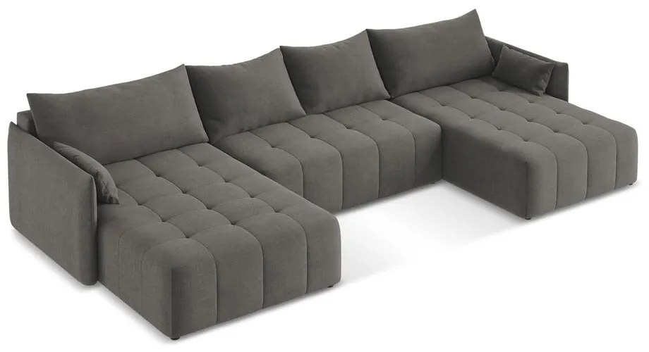 Sötétszürke kinyitható-tárolóhelyes (U alakú) sarokkanapé Moku – Makamii