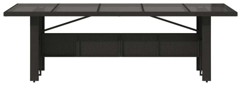 fekete polyrattan üveglapos kerti asztal 240 x 90 x 75 cm