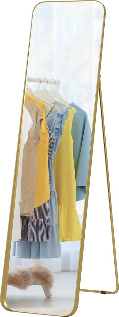 HOMCOM Teljes Tested Tükör 160 x 40 cm Karcsúsító Álló Tükör Fém Kerettel és Ütésálló Üveggel, Álló, Dőlő Tükör Nappaliba, Hálószobába, Előszobába, Ar