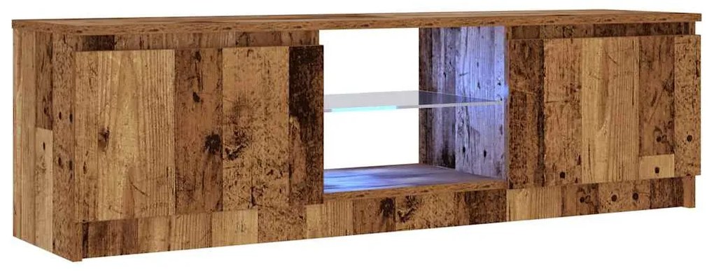 antik fa színű szerelt fa TV-szekrény LED-ekkel 120x30x36 cm