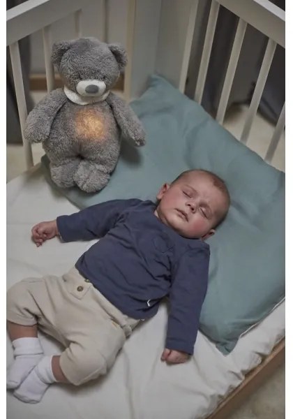 Nattou - Snuggle buddy dallammal és világítással SLEEPY BEAR 4in1 szürke
