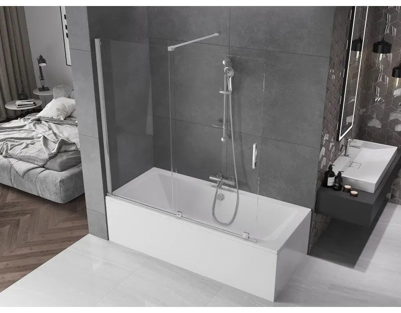 Mexen Velar, 2 szárnyas eltolható kádparaván 160 x 150 cm, 8mm átlátszó üveg, króm profil, 896-160-000-01-01