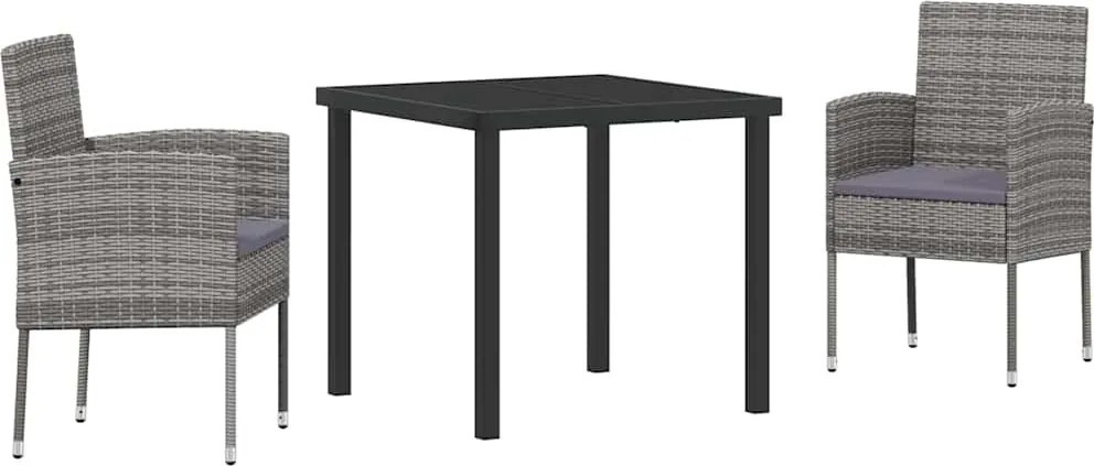 vidaXL Kert étkező szett párnával 3 pcs Szürke polirattan