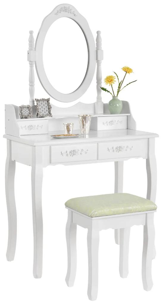 Fehér színű "Mira" fésülködő asztalka tükörrel és székkel