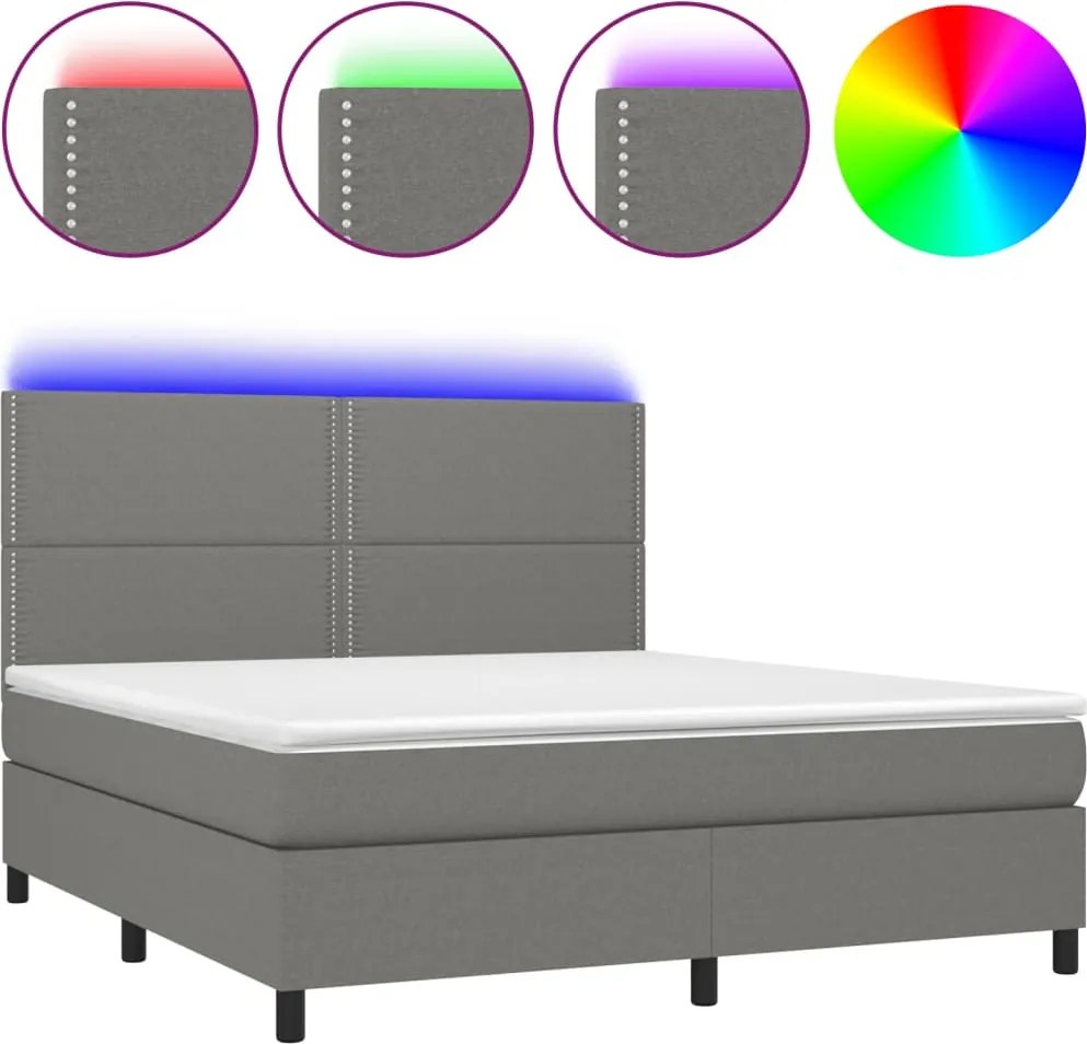 vidaXL sötétszürke szövet rugós és LED-es ágy matraccal 180 x 200 cm