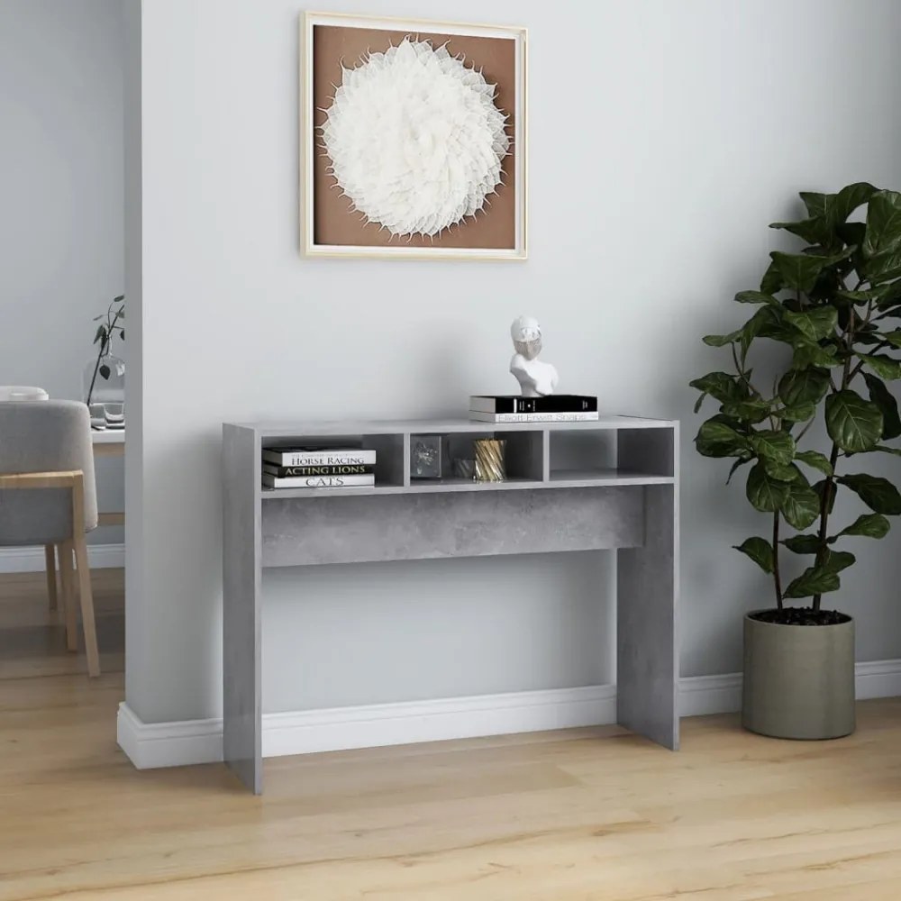 betonszürke szerelt fa tálalóasztal 105 x 30 x 80 cm