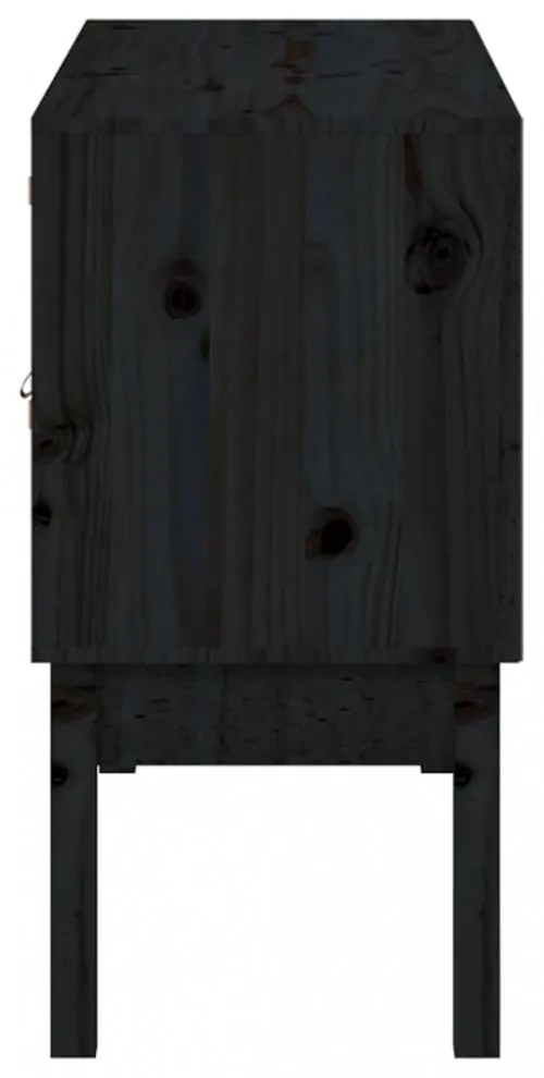 fekete tömör fenyőfa tálalószekrény 110 x 40 x 78 cm