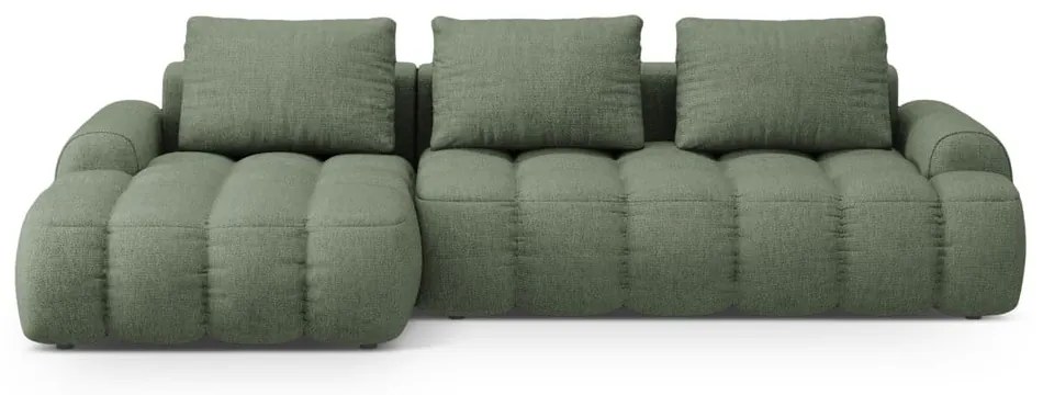 Zöld kinyitható-tárolóhelyes sarokkanapé (bal oldali-heverő résszel) Linz – Cosmopolitan Design