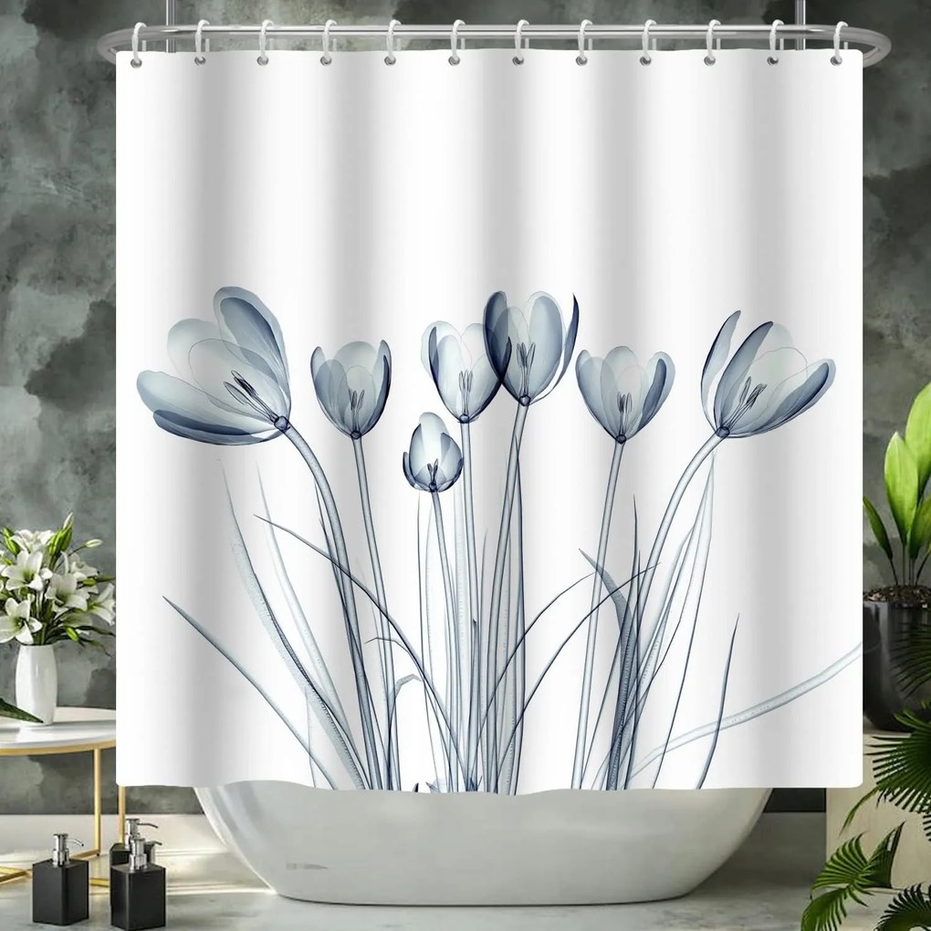 Zuhanyfüggöny 180 x 180 vízálló penészálló mintás tulipán