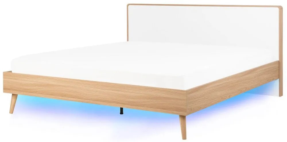 Franciaágy 180 cm SERVI (ágyráccsal és LED világítással) (világos fa). 1007525