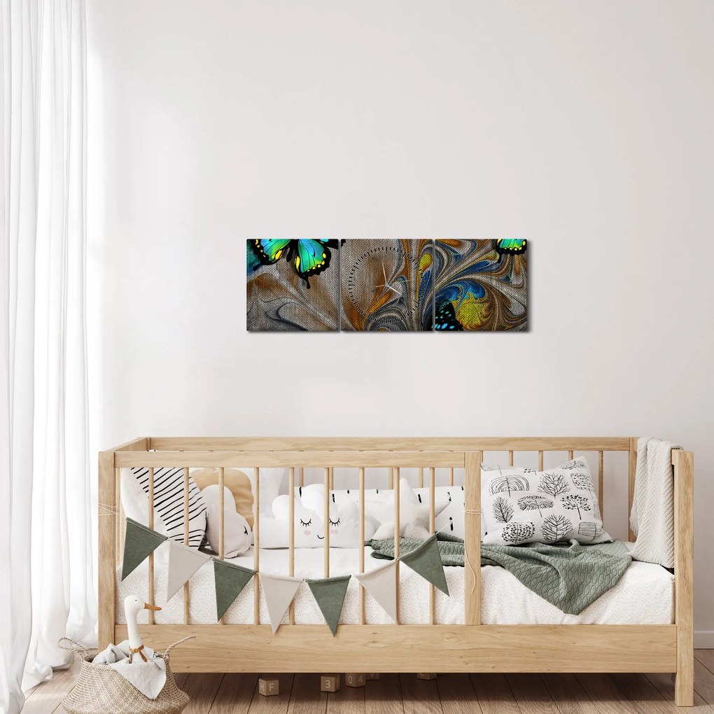 Kép - fényes pillangók képben (órával) (90x30 cm)