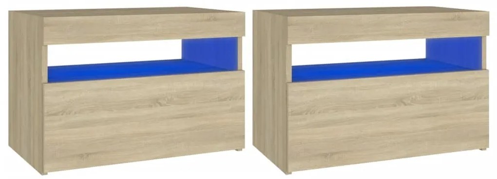 2 db sonoma tölgyszínű éjjeliszekrény LED-lámpákkal 60x35x40 cm