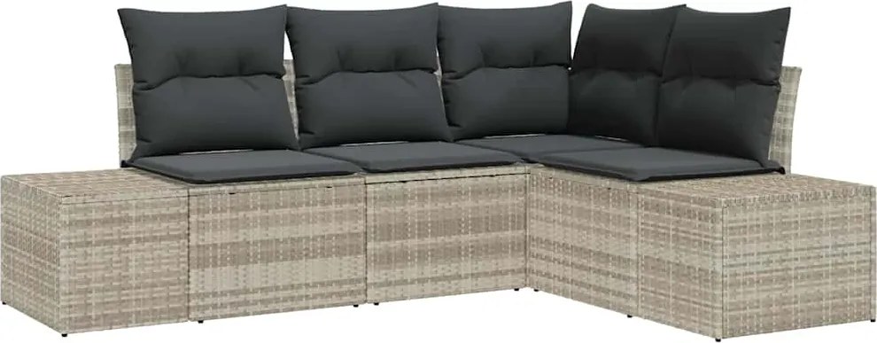 vidaXL Kerti Kanapé Szett tárolóval 4 pcs Világosszürke polirattan