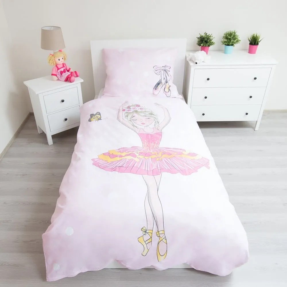 Rózsaszín egyszemélyes pamut gyerek ágyneműhuzat 140x200 cm Ballerina – Jerry Fabrics