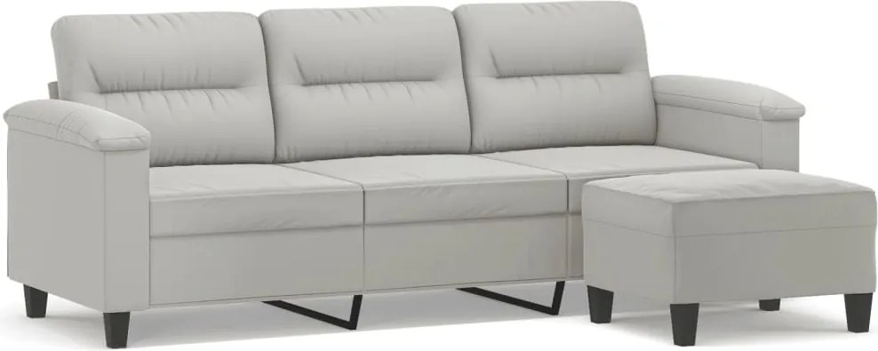 vidaXL 3 személyes világosszürke mikroszálas kanapé lábtartóval 180 cm
